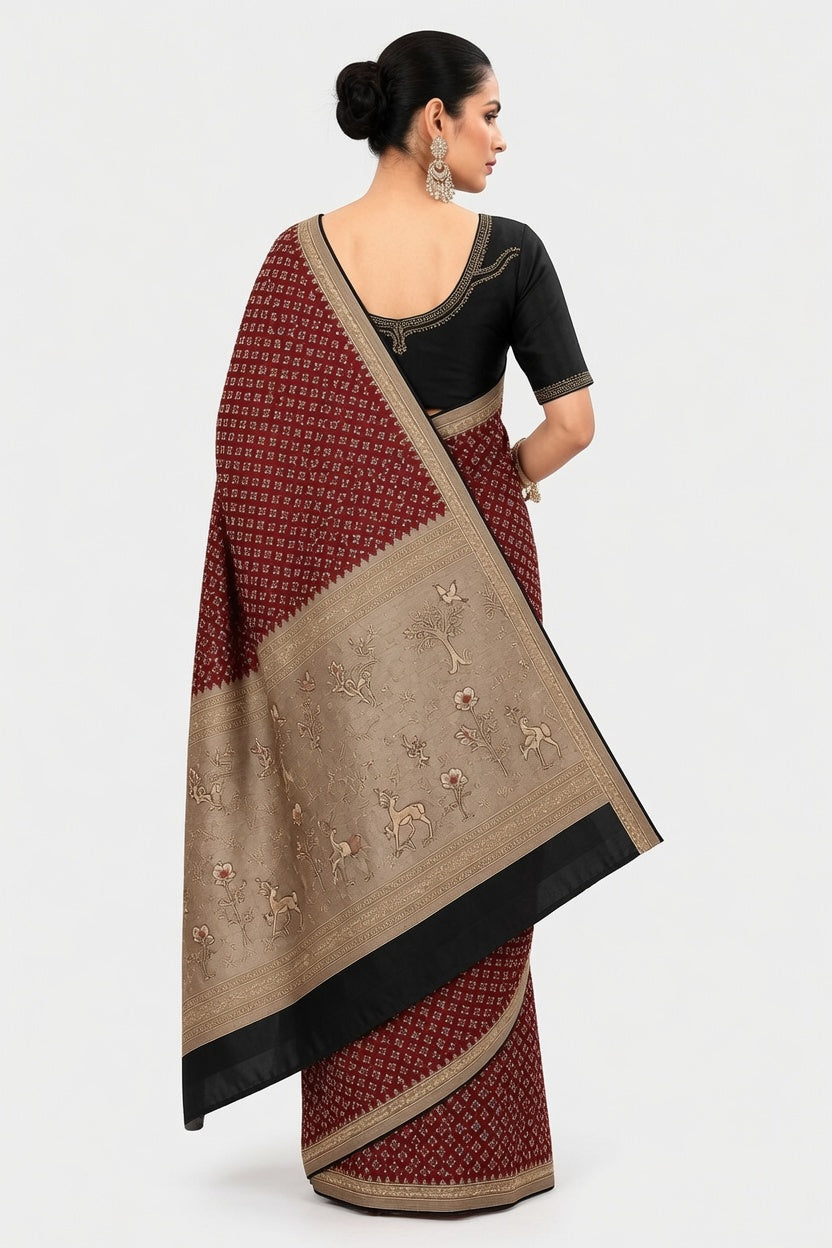 Women's Woven Mul Cotton Saree with Premium Raw Silk Pallu & Contrast Zari Border