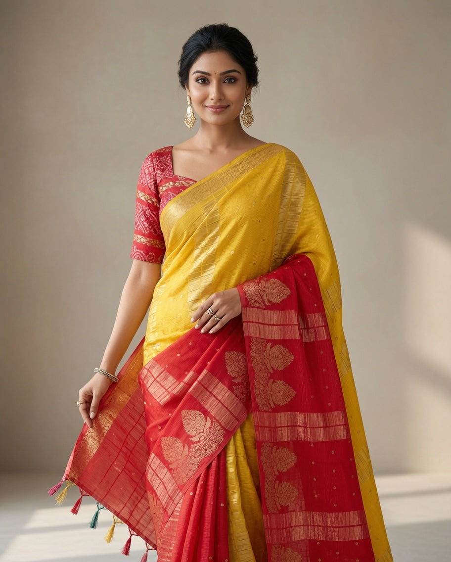 MIRA Premium Chinnon Weaving Jacquard Saree with Woven Designer Pallu