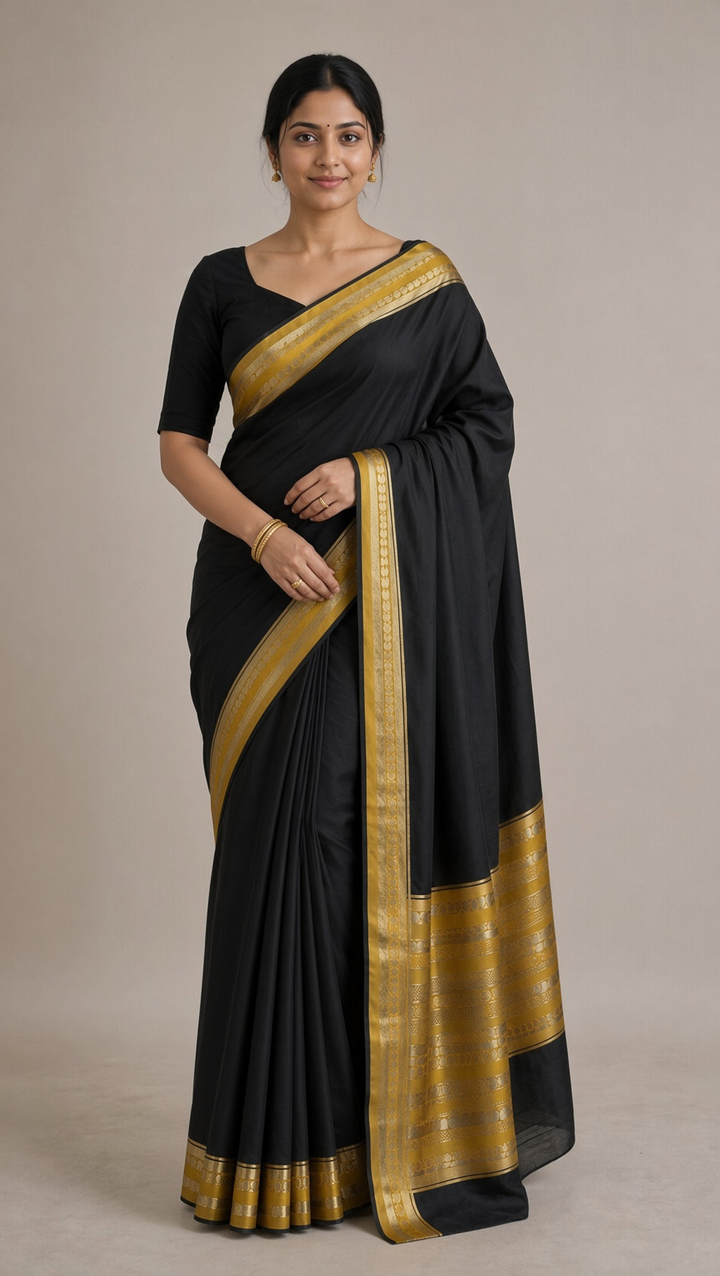 Black Saree with Rich Gold Zari Border