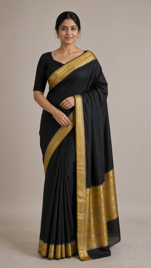 Black Saree with Rich Gold Zari Border