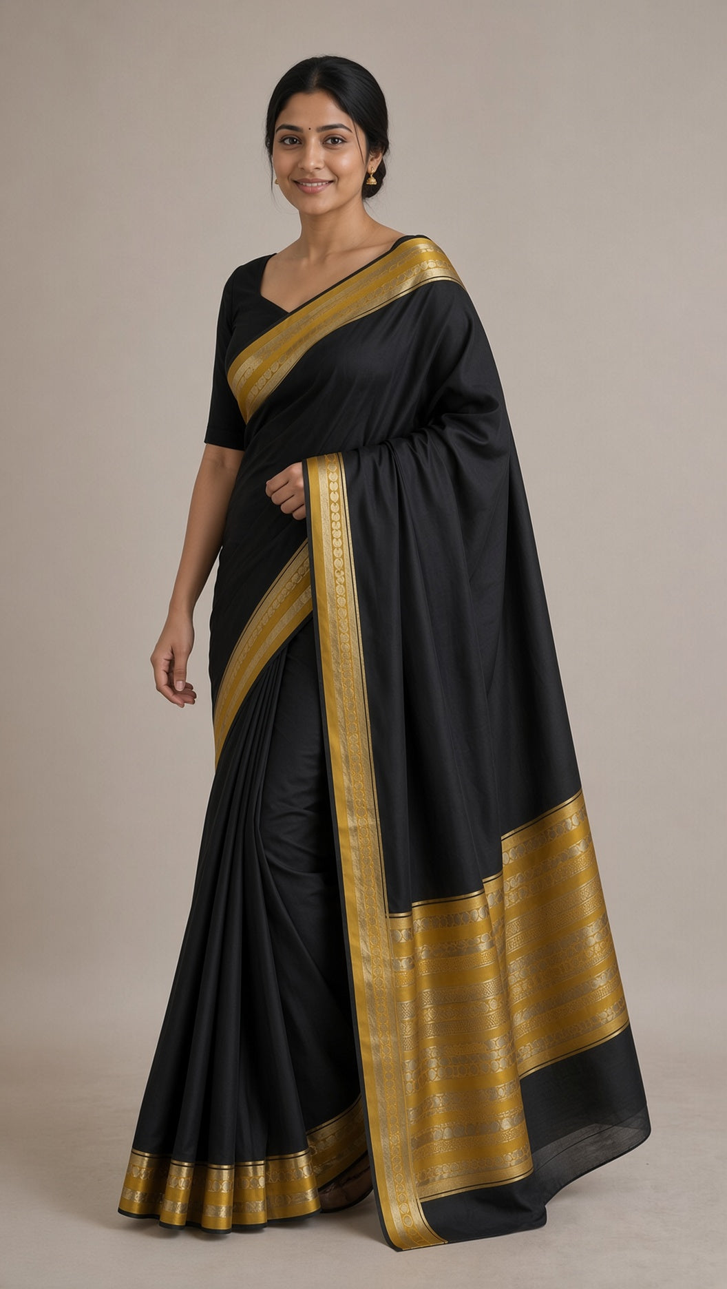 Black Saree with Rich Gold Zari Border