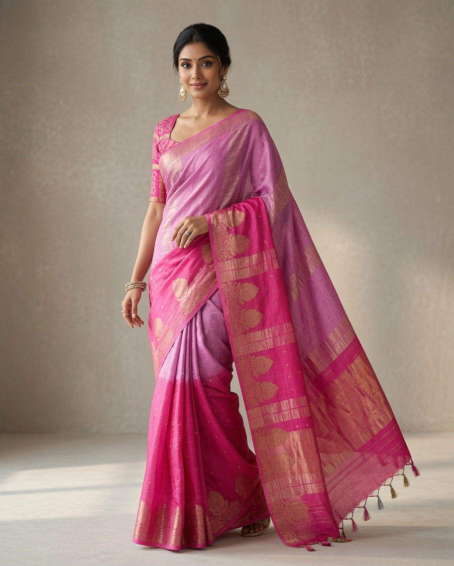 MIRA Premium Chinnon Weaving Jacquard Saree with Woven Designer Pallu