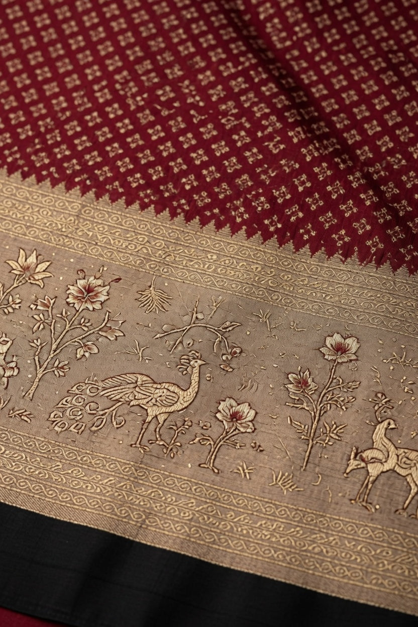 Women's Woven Mul Cotton Saree with Premium Raw Silk Pallu & Contrast Zari Border