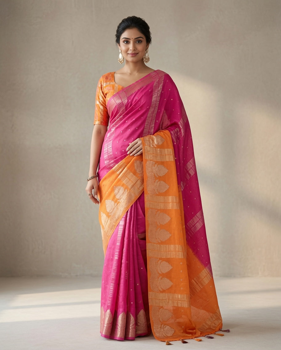 MIRA Premium Chinnon Weaving Jacquard Saree with Woven Designer Pallu