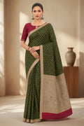 Women's Woven Mul Cotton Saree with Premium Raw Silk Pallu & Contrast Zari Border | Unstitched Blouse Piece