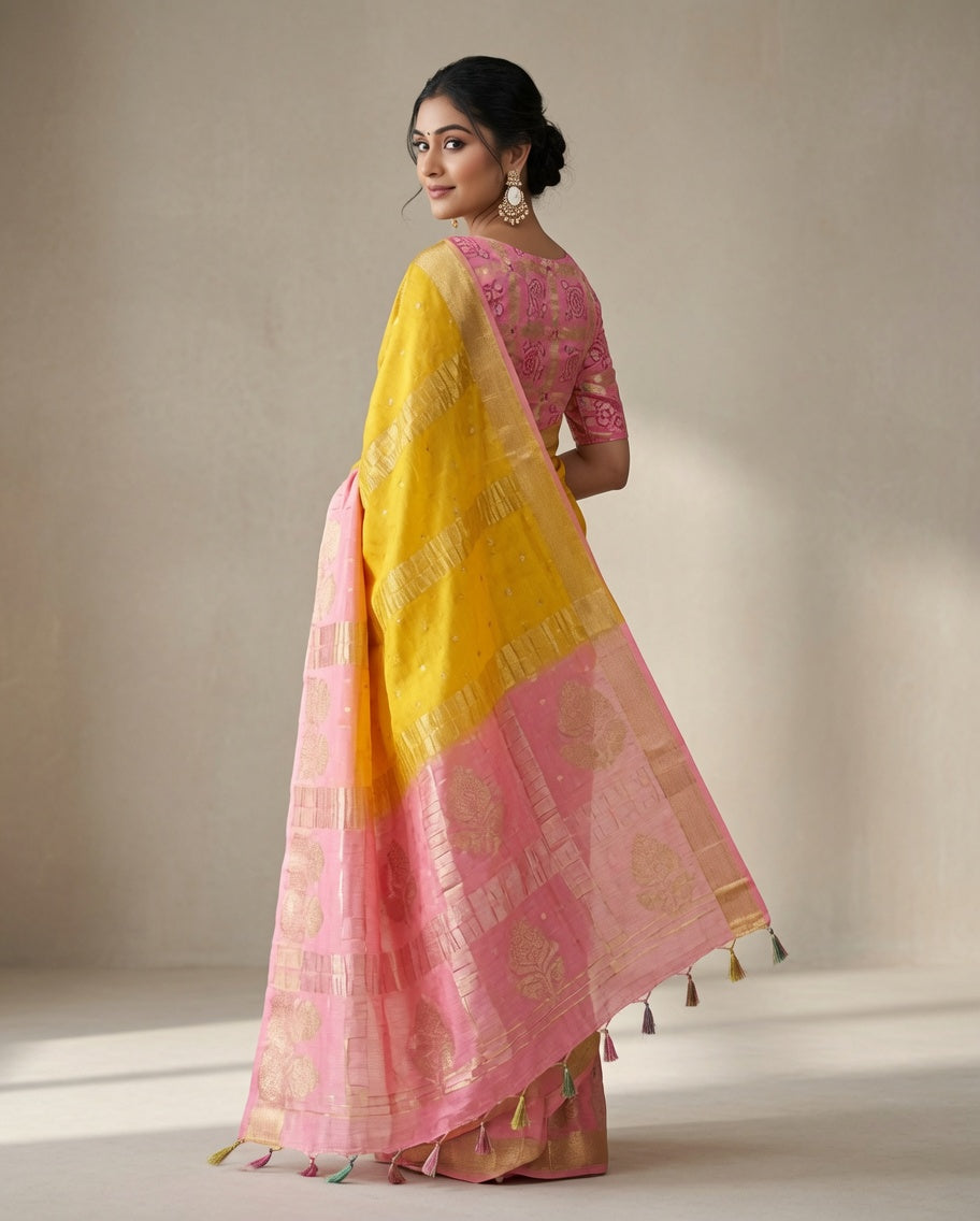 MIRA Premium Chinnon Weaving Jacquard Saree with Woven Designer Pallu