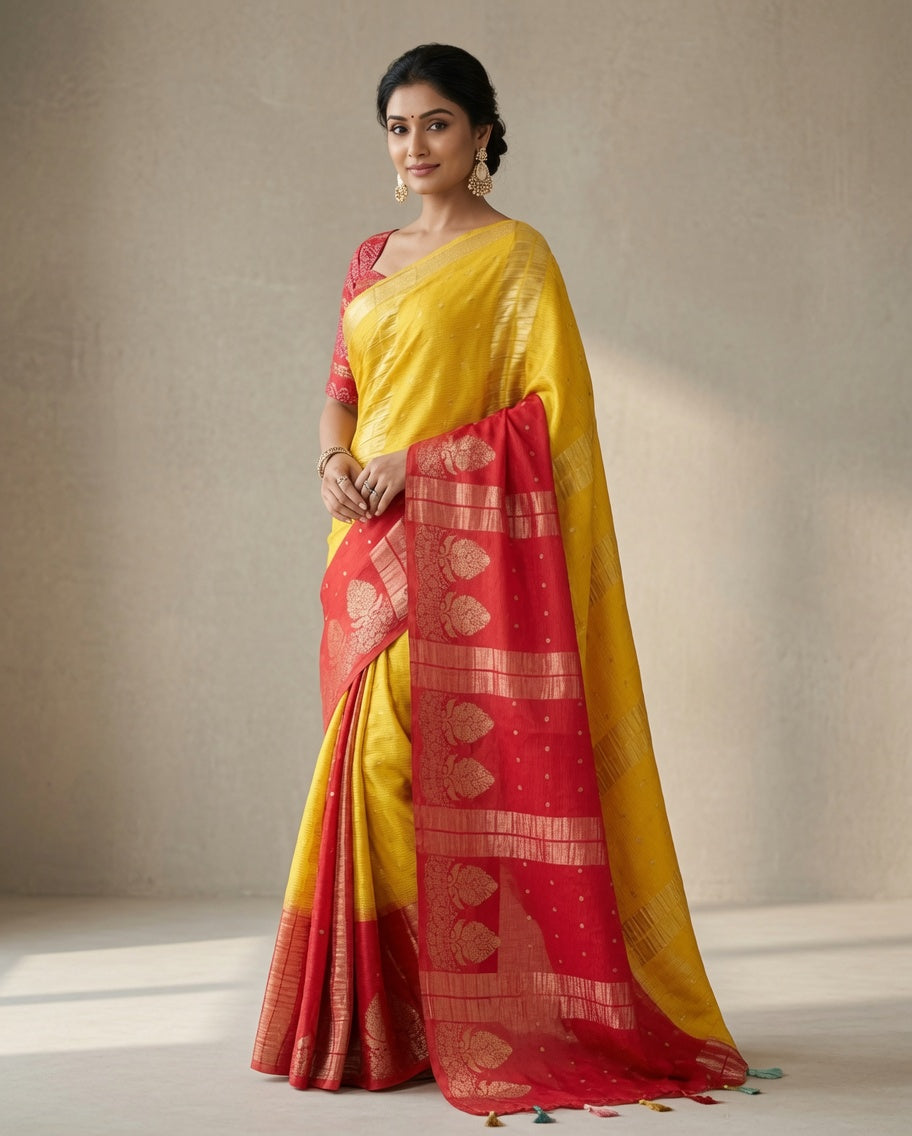 MIRA Premium Chinnon Weaving Jacquard Saree with Woven Designer Pallu