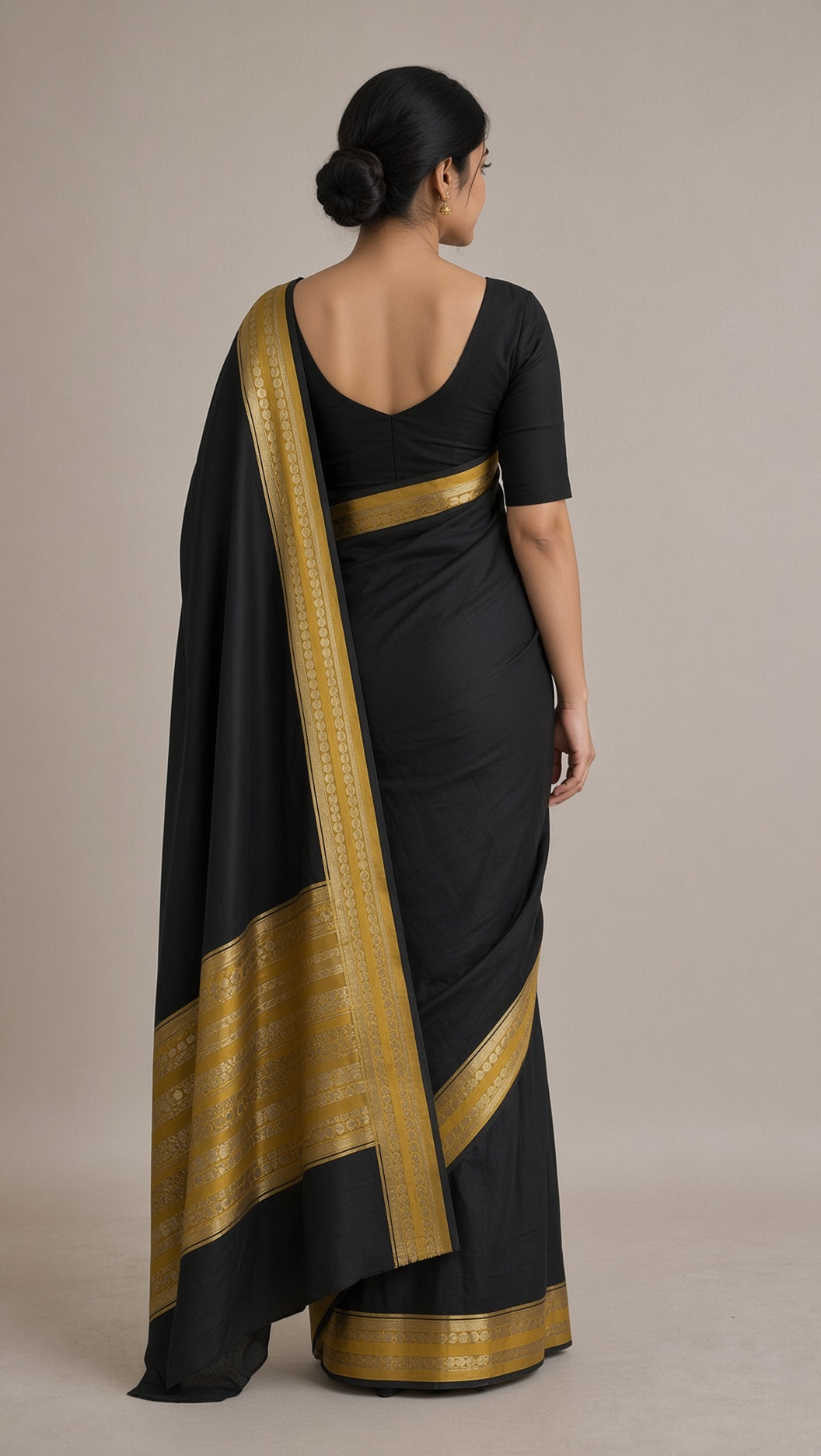 Black Saree with Rich Gold Zari Border