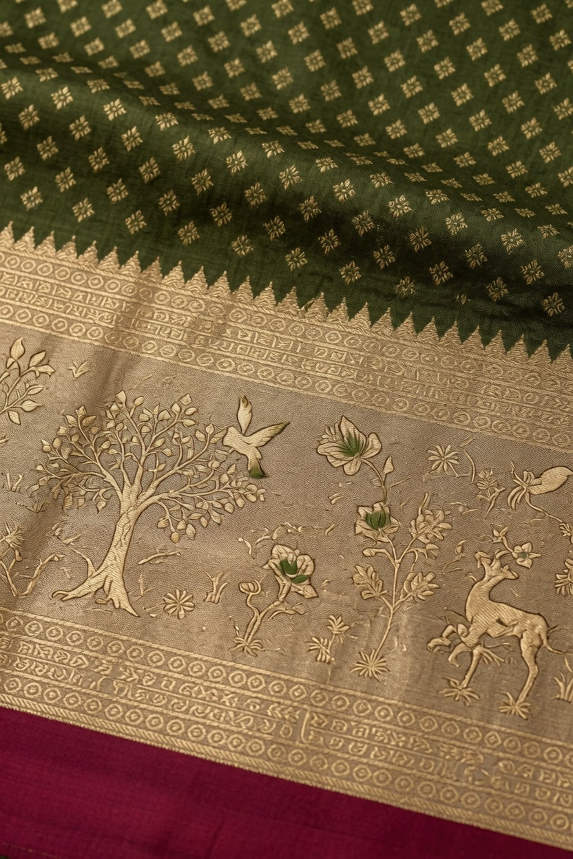 Women's Woven Mul Cotton Saree with Premium Raw Silk Pallu & Contrast Zari Border | Unstitched Blouse Piece
