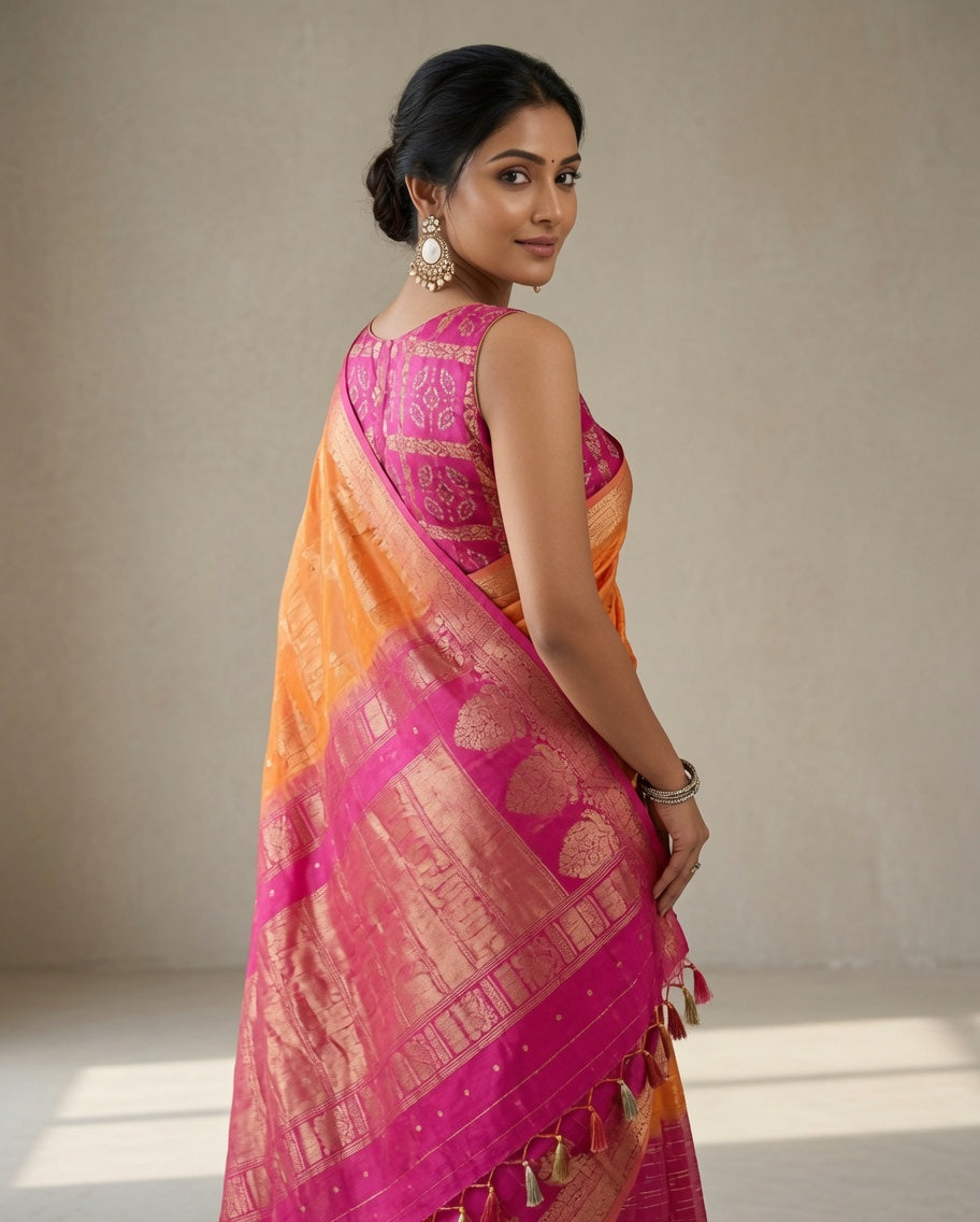 MIRA Premium Chinnon Weaving Jacquard Saree with Woven Designer Pallu