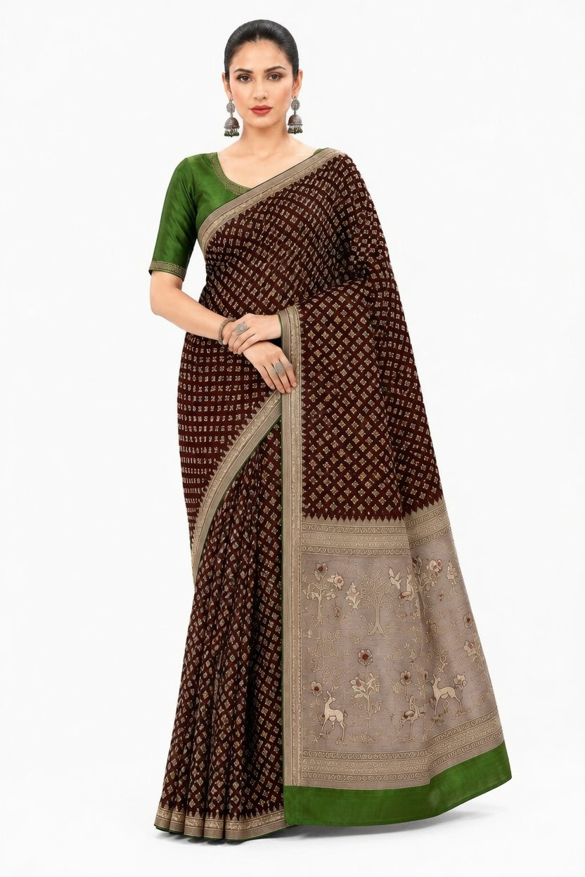 Women's Woven Mul Cotton Saree with Premium Raw Silk Pallu & Contrast Zari Border
