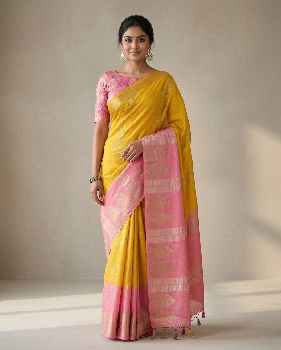 MIRA Premium Chinnon Weaving Jacquard Saree with Woven Designer Pallu