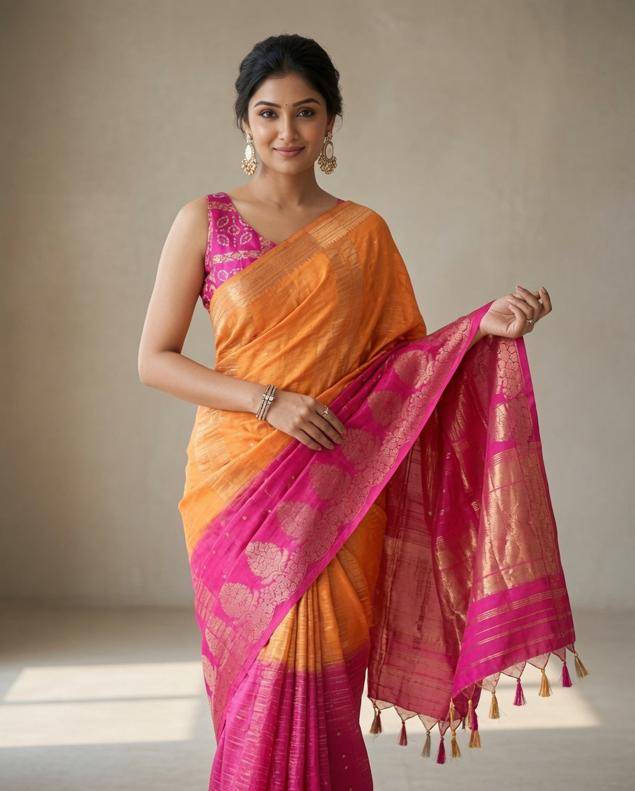 MIRA Premium Chinnon Weaving Jacquard Saree with Woven Designer Pallu