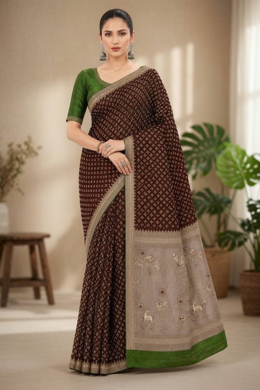Women's Woven Mul Cotton Saree with Premium Raw Silk Pallu & Contrast Zari Border