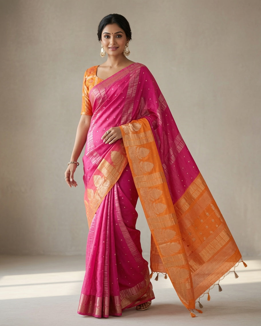 MIRA Premium Chinnon Weaving Jacquard Saree with Woven Designer Pallu